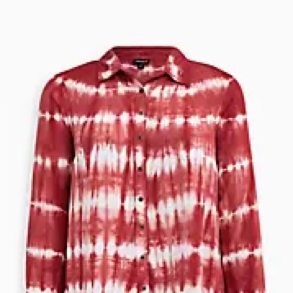 TORRID RED TIE DYE MILLY POCKET BUTTON BLOUSE 1X - Picture 4 of 5